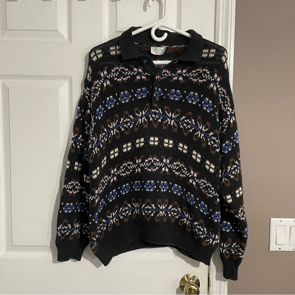 BENETTON Mens Polo Neck Sweater Multicolor Pullover Long Sleeve - Picture 1 of 10